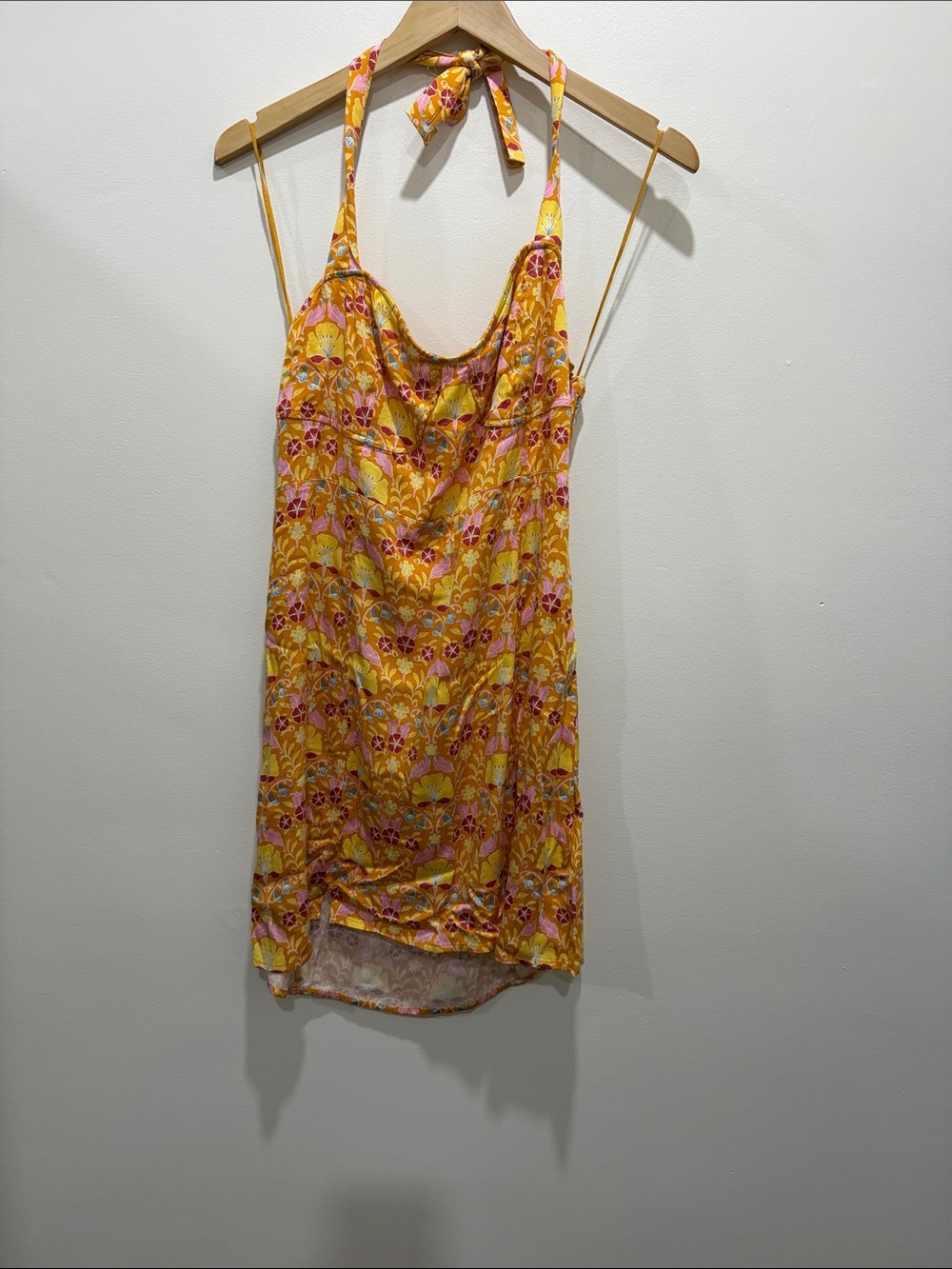 NWOT Free People Sasha Mini Dress in Sunshine Combo Yellow Floral Halter Dress - Picture 3 of 8